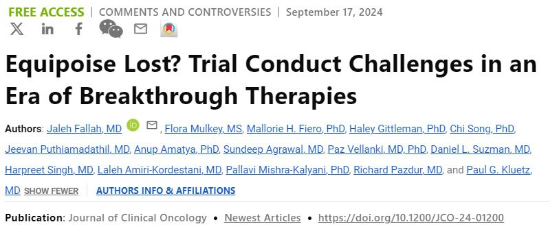 FDA Oncology (@fdaoncology) on Twitter photo Commentary: Equipoise Lost? Trial Conduct Challenges in an Era of Breakthrough Therapies | Journal of Clinical Oncology via <a href="/JCO_ASCO/">Journal of Clinical Oncology</a>. 1st author <a href="/Jaleh_Fallah/">Jaleh Fallah</a> last author <a href="/pkluetz/">Paul Kluetz</a>. ascopubs.org/doi/full/10.12… Commentary: Equipoise Lost? Trial Conduct Challenges in an Era of Breakthrough Therapies | Journal of Clinical Oncology via <a href="/JCO_ASCO/">Journal of Clinical Oncology</a>. 1st author <a href="/Jaleh_Fallah/">Jaleh Fallah</a> last author <a href="/pkluetz/">Paul Kluetz</a>. ascopubs.org/doi/full/10.12…