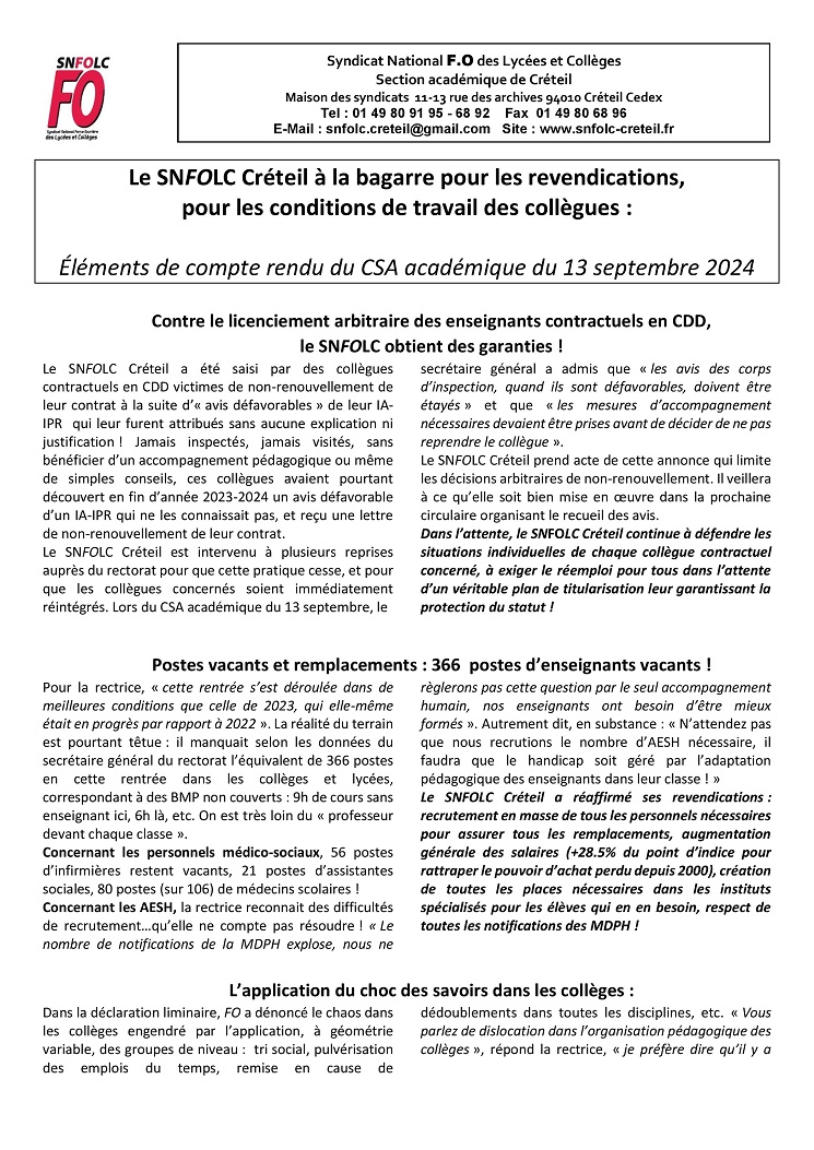 snfolc93's tweet photo. Le SNFOLC Créteil à la bagarre pour les revendications,
pour les conditions de travail des collègues :
Éléments de compte rendu du CSA académique du 13 septembre 2024 https://t.co/mIATIH8m4E