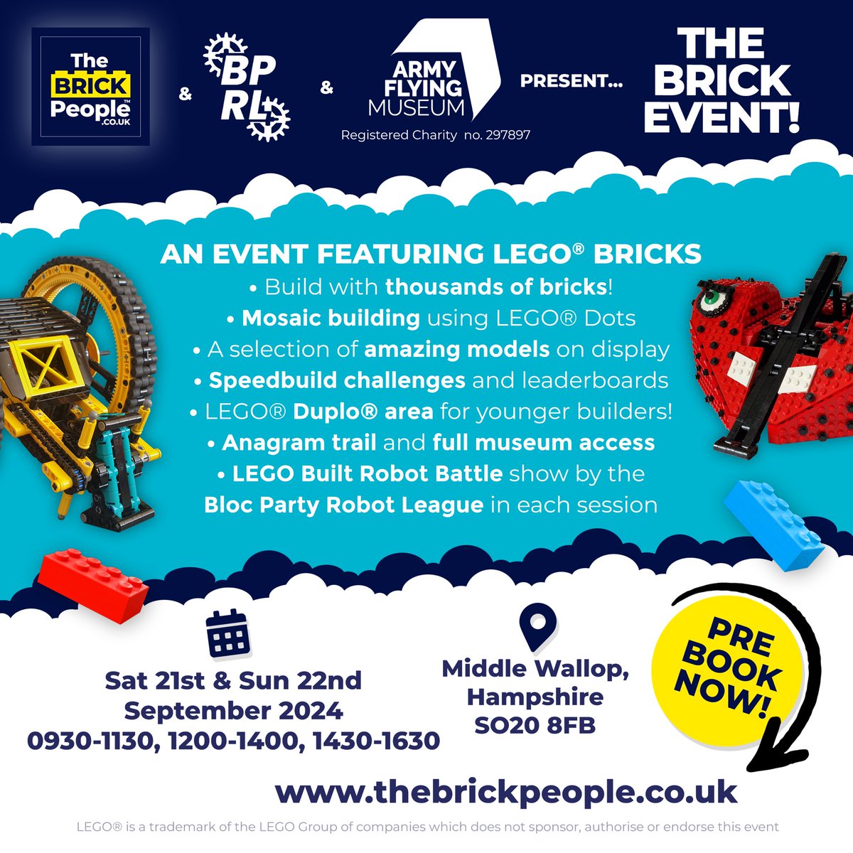 thebrickpeople_'s tweet photo. We are at the @armyflying museum this weekend! Join us for building, speed build challenges, anagram trail, some displays, traders, robot battles and more! Ticket link in bio or more info at https://t.co/Vzi3wW8OZp. #lego #legoevent https://t.co/lp3Rl6FZMu