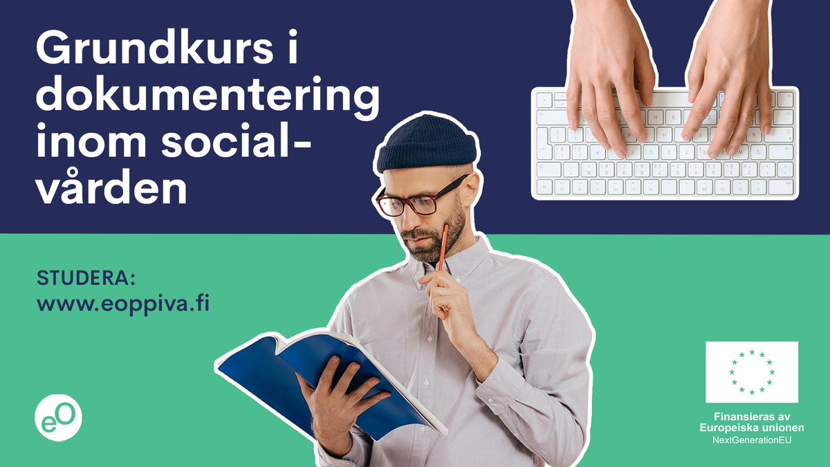 Grundkurs i dokumentering inom socialvården har nu publicerats på svenska! Med hjälp av kursen får du en förståelse för allt som rör dokumentering inom socialvården och vilka faktorer som styr den. Du hittar kursen på eOppiva: eoppiva.fi/sv/utbildninga…

Bild: eOppiva