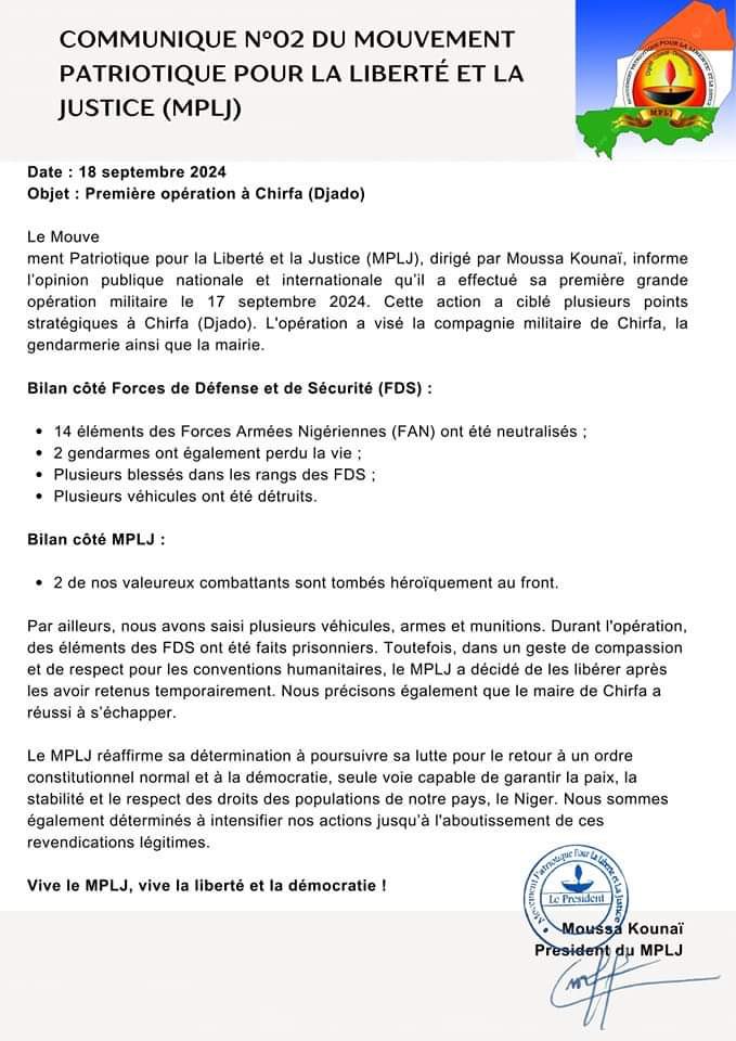 WerbCharlie's tweet photo. 🇳🇪|#Niger: Yesterday, the MPLJ - a new rebel group composed of ex-FPL members - claimed responsibility for an attack on Nigerien security forces at #Chirfa. They claim the killings of 16 personnel + the losses of two members. This footage below is reportedly from the attack: https://t.co/hrQtwXDAVS