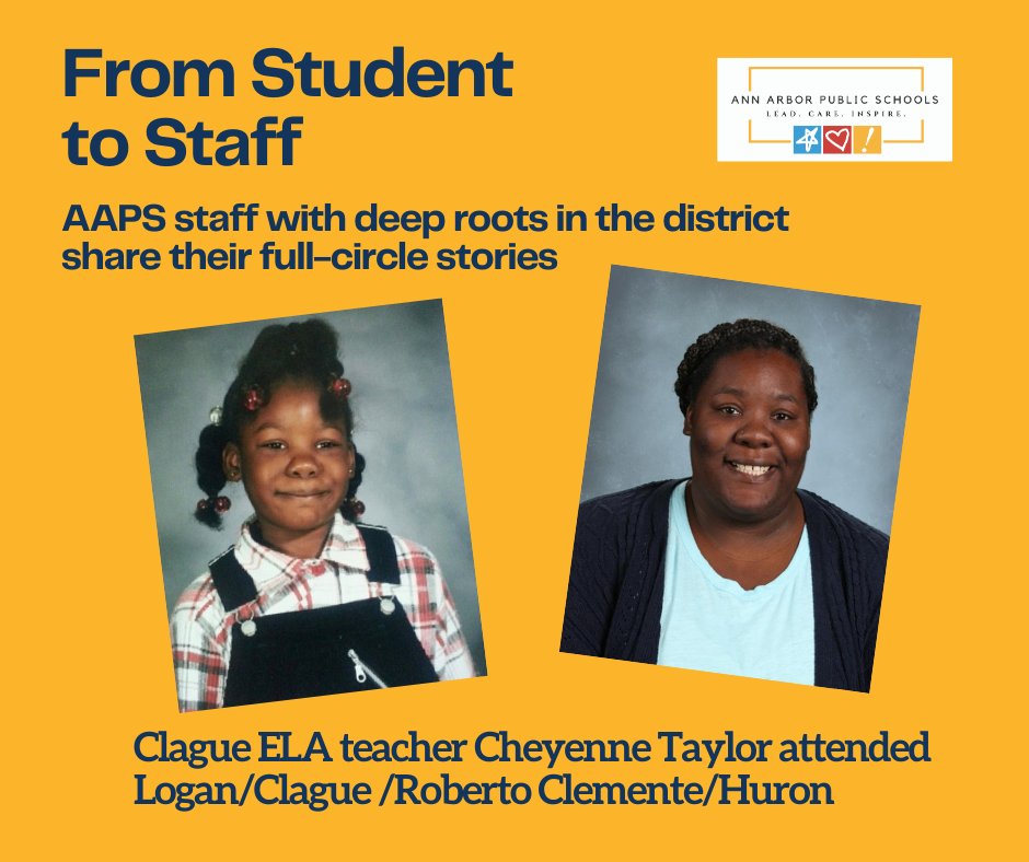 A2 Public Schools (@a2schools) on Twitter photo “Student to Staff” celebrates the journeys of our dedicated staff members who once walked the halls of AAPS as students. They’ve returned to enrich the community that nurtured their own development.
Q & A with <a href="/A2_ClagueMS/">Clague Middle School</a> ELA teacher Cheyenne Taylor: shorturl.at/w99KI “Student to Staff” celebrates the journeys of our dedicated staff members who once walked the halls of AAPS as students. They’ve returned to enrich the community that nurtured their own development.
Q & A with <a href="/A2_ClagueMS/">Clague Middle School</a> ELA teacher Cheyenne Taylor: shorturl.at/w99KI