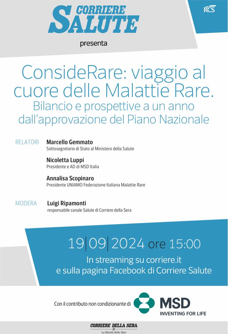 Oggi parte ConsideRare, un progetto importante e interessante, promosso dal <a href="/Corriere/">Corriere della Sera</a> e <a href="/uniamofimronlus/">uniamomalattierare</a> e sostenuto da <a href="/msdsalute/">MSDsalute</a>.

Da non perdere, alle 15:00 in streaming su corriere.it! ♥️

Una riflessione approfondita su:
linkedin.com/posts/giulio-n…