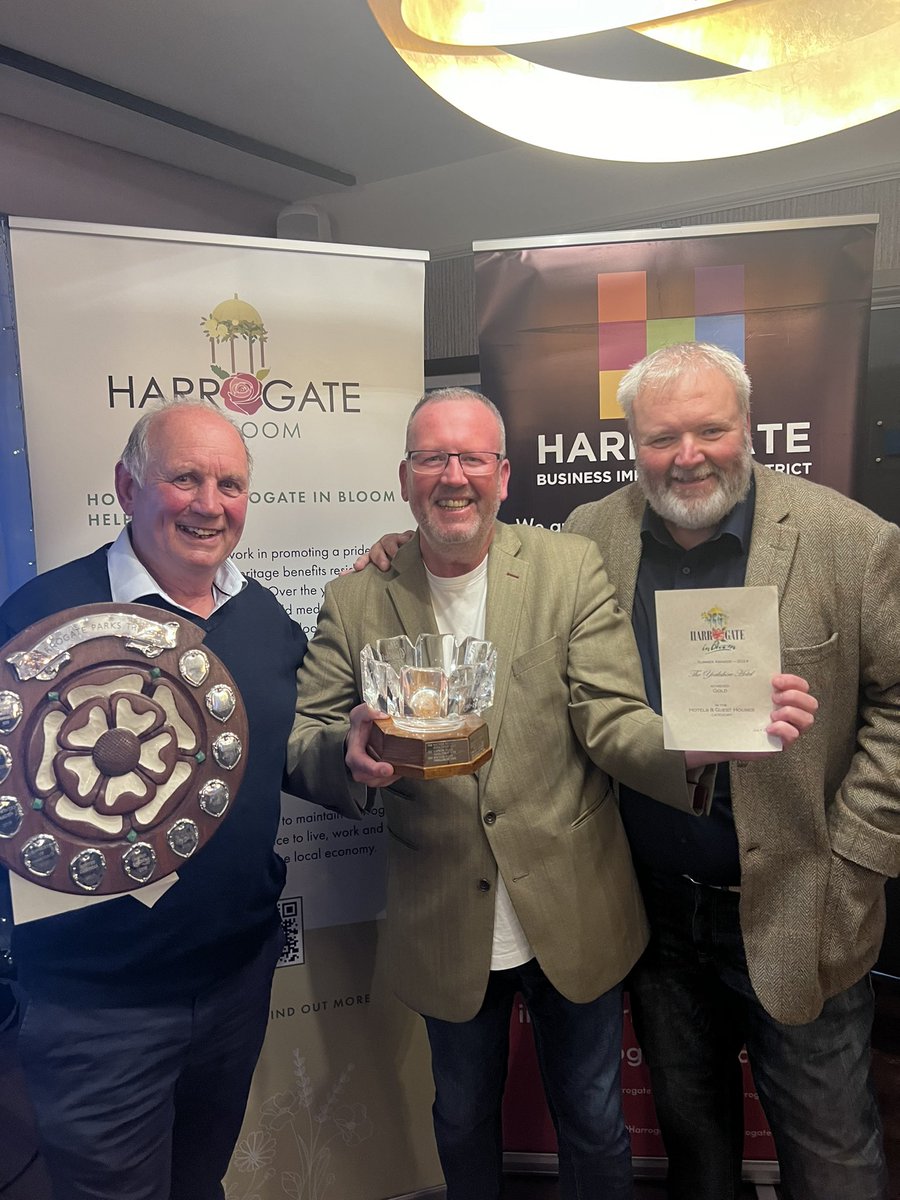 BLOOMING HECK !! 🌷🌺 We only got a clean sweep &amp; won BOTH the #Hotels AND the #Pubs &amp; #Restauramts categories at tonight’s #Harrogate <a href="/hgateinbloom/">Harrogate in Bloom</a> #Awards …. Huge credit &amp; thanks to Goff (on the left) our Gardener who does all the work to keep our venues looking amazing 🙏