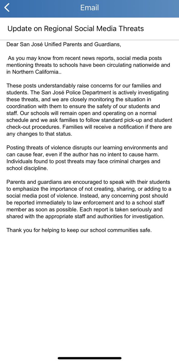 MissTafoya's tweet photo. Other districts and schools in San Jose have all been getting the same type of notices. This has been an almost everyday thing since last week! https://t.co/OQv3dUroaQ
