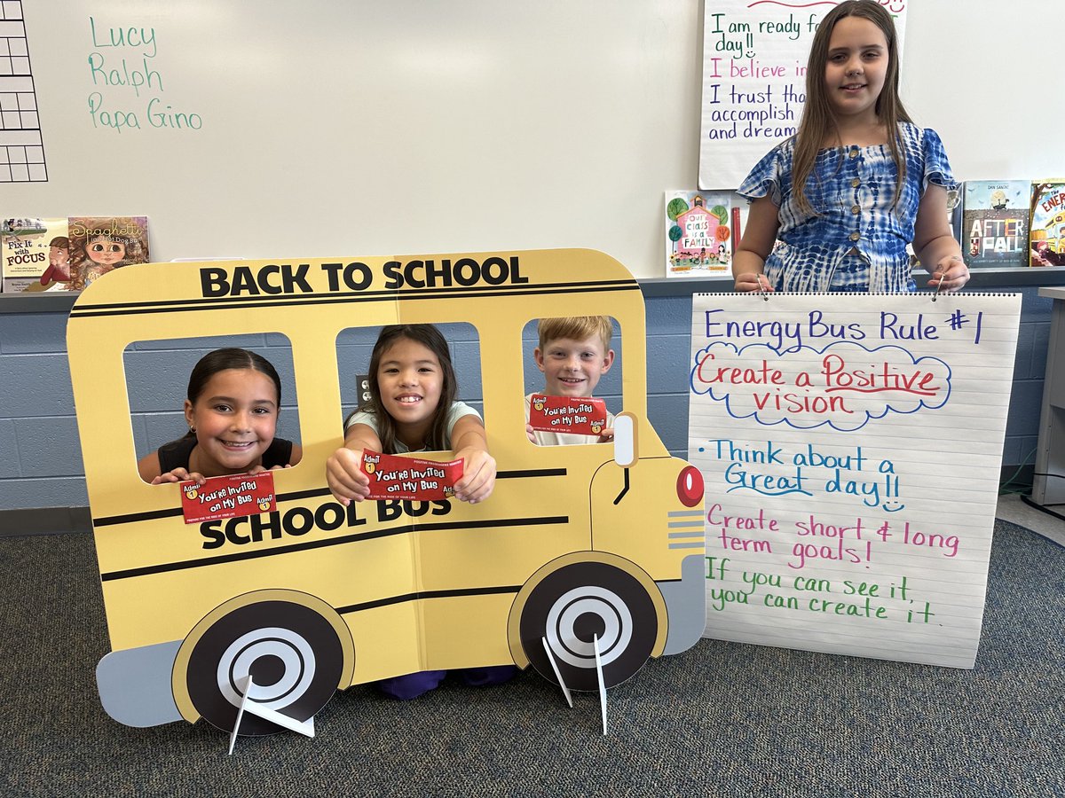 McCluskeysClass's tweet photo. Energy Bus Rule 1- create a positive vision! Ask your child how they can do that. https://t.co/1GGQBJDqx4