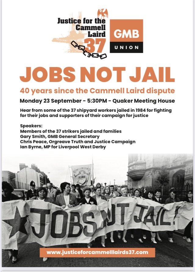 orgreavejustice's tweet photo. Please come to this important meeting in #Liverpool Mon 23 Sept. The #Orgreave Truth &amp; Justice Campaign is proud to be speaking &amp; stand with the Cammell Laird 37 - two historic working class injustices which need addressing #JobsNotJail #NoJusticeNoPeace https://t.co/ruSrFPWxOK