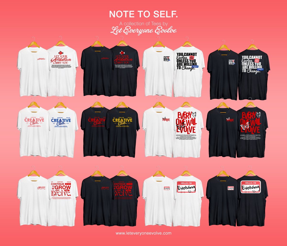 “NOTE TO SELF” a collection of tees by 𝑳𝒆𝒕 𝑬𝒗𝒆𝒓𝒚𝒐𝒏𝒆 𝑬𝒗𝒐𝒍𝒗𝒆  dropping Oct 3 live on leteveryoneevolve.com.

🧵 1/2