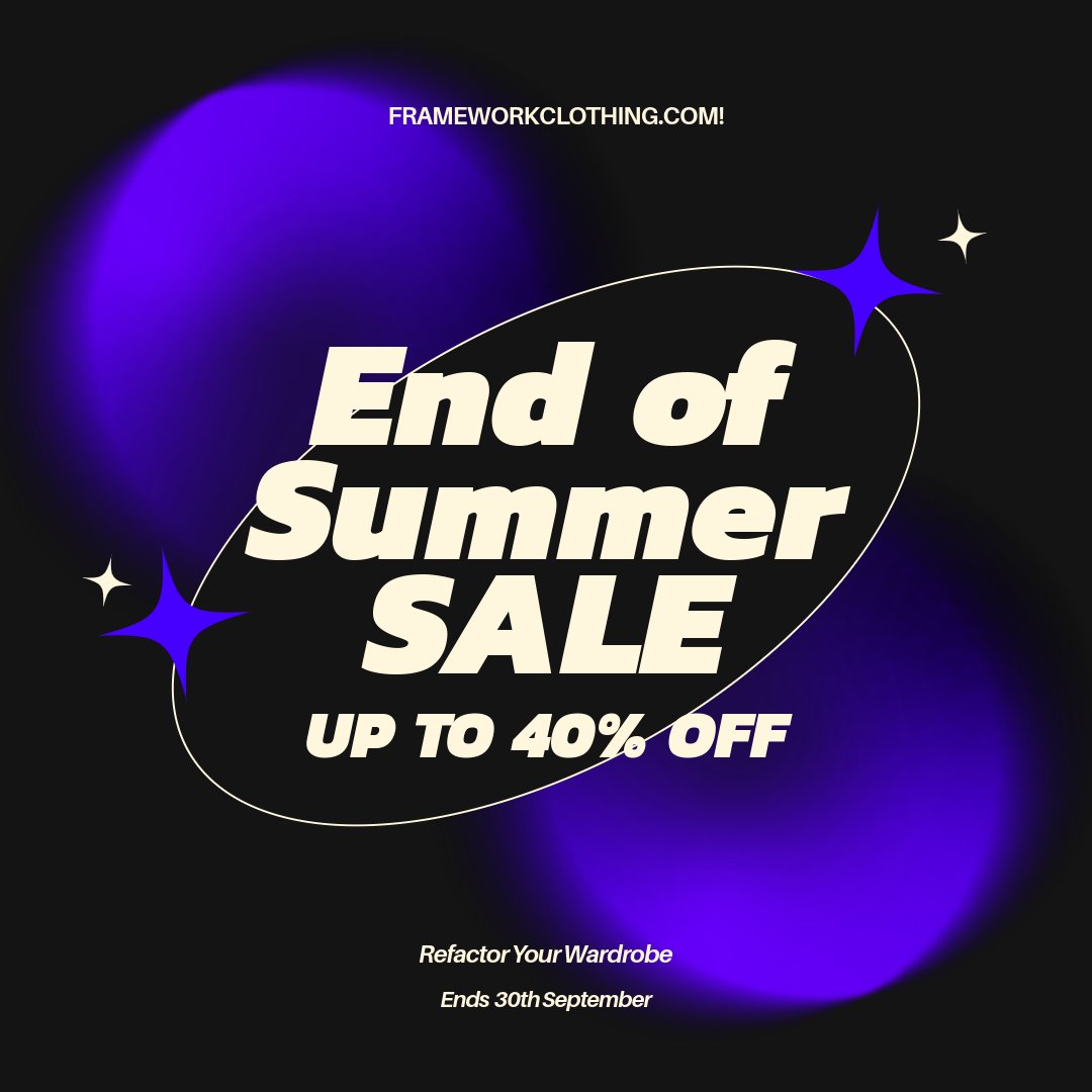 fwc_hq's tweet image. Summer may be ending, but the deals are HOT! Grab up to 40% off
on all your favourite developer gear before it’s too late.
Hurry—the sale ends soon! Don’t miss out on these exclusive offers as we say goodbye to summer!

frameworkclothing.co.uk

#coding #100DaysOfCode  #developers