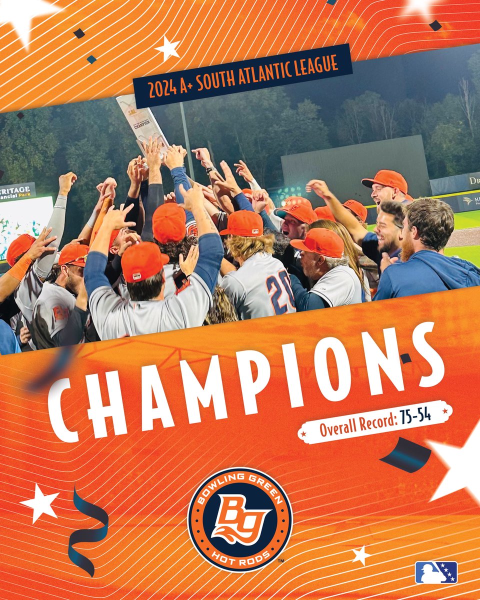 For the 3rd time in 4 years, the Hot Rods are the South Atlantic League Champs!

Last night, BG took down Hudson Valley 4-1 on the road in Game 3 of a win-or-go-home game. 

They finished the season 75-54 overall, 10.5 games ahead in the standings.

Congrats, Hot Rods!