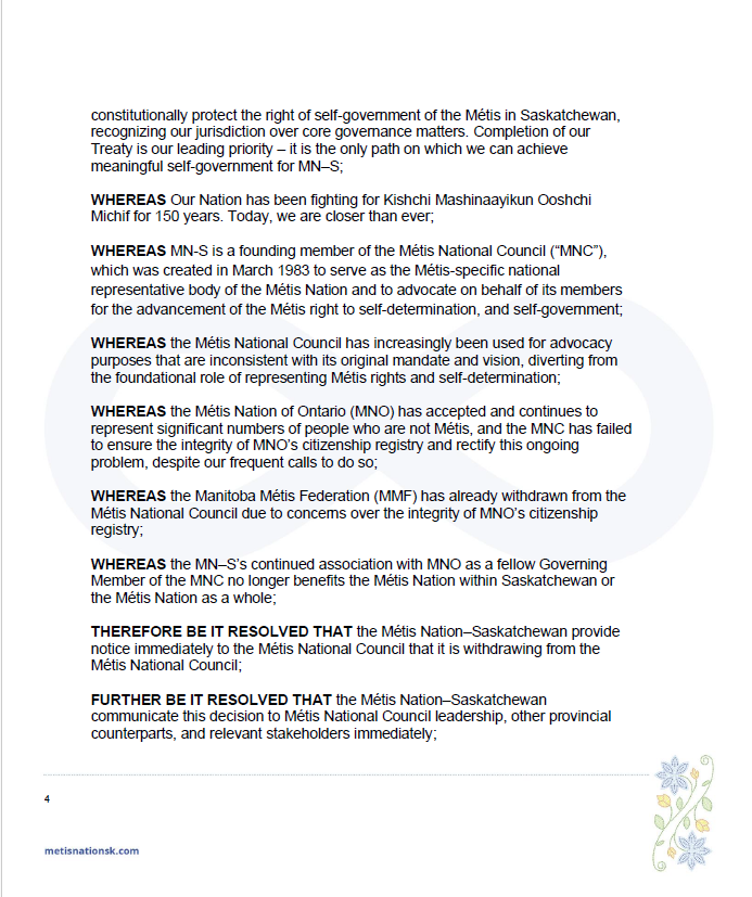 BrettForester's tweet photo. #Breaking: The Métis Nation—Saskatchewan has withdrawn from the Métis National Council, following the lead of the Manitoba Métis Federation in 2021.

MN-S officials passed this resolution to cut ties at a meeting this morning. Story to follow. https://t.co/zxTW5REjwJ