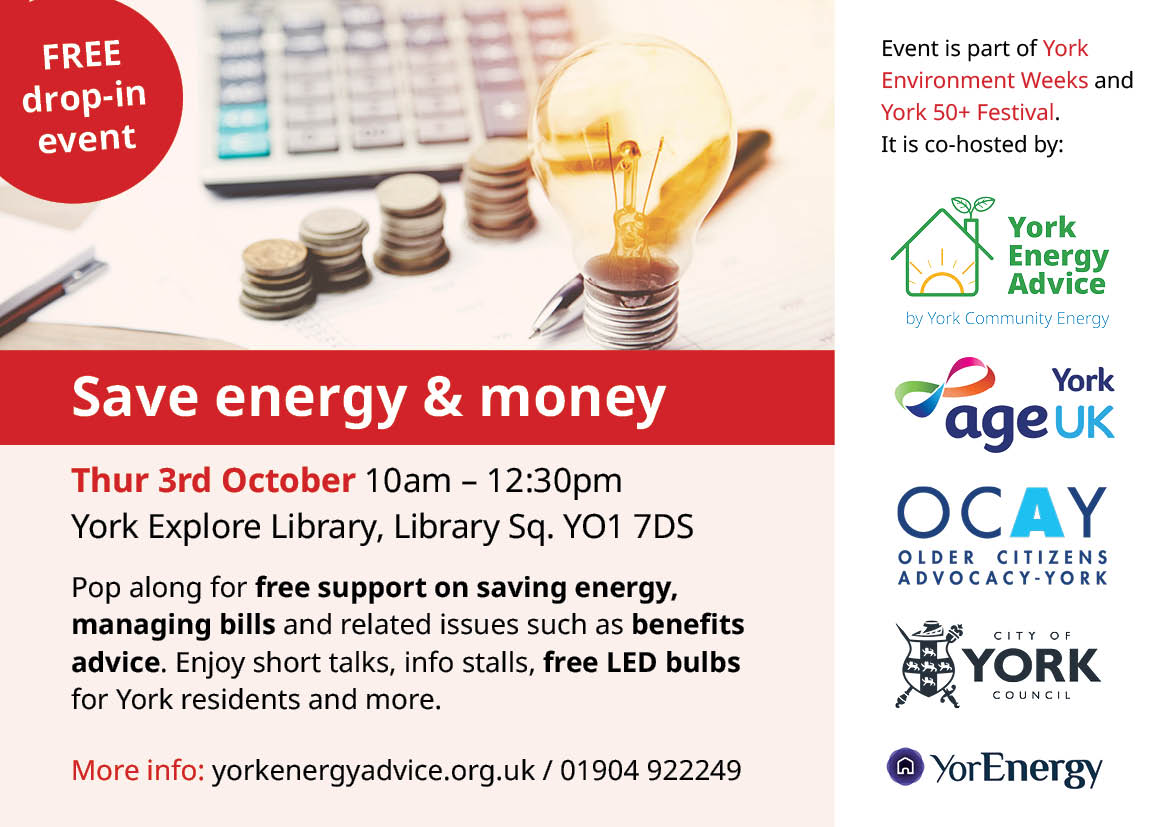 York Energy Advice (@yorkenergyadv) on Twitter photo Pop along on 3rd October from 10am to <a href="/YorkExplore/">We're not here anymore- formerly @Yorkexplore</a> for chats about your energy issues and a free LED. Meet us + our partners <a href="/AgeUKYork/">Age UK York</a>, <a href="/OcayYork/">Older Citizens Advocacy York</a>, <a href="/CityofYork/">City of York Council</a> and YorEnergy. Free event is part of <a href="/YorkEnvironmen1/">YorkEnvironmentForum</a> and <a href="/yorkfiftyplus/">York 50+ Festival</a> Festival - check out their busy programmes too! Pop along on 3rd October from 10am to <a href="/YorkExplore/">We're not here anymore- formerly @Yorkexplore</a> for chats about your energy issues and a free LED. Meet us + our partners <a href="/AgeUKYork/">Age UK York</a>, <a href="/OcayYork/">Older Citizens Advocacy York</a>, <a href="/CityofYork/">City of York Council</a> and YorEnergy. Free event is part of <a href="/YorkEnvironmen1/">YorkEnvironmentForum</a> and <a href="/yorkfiftyplus/">York 50+ Festival</a> Festival - check out their busy programmes too!