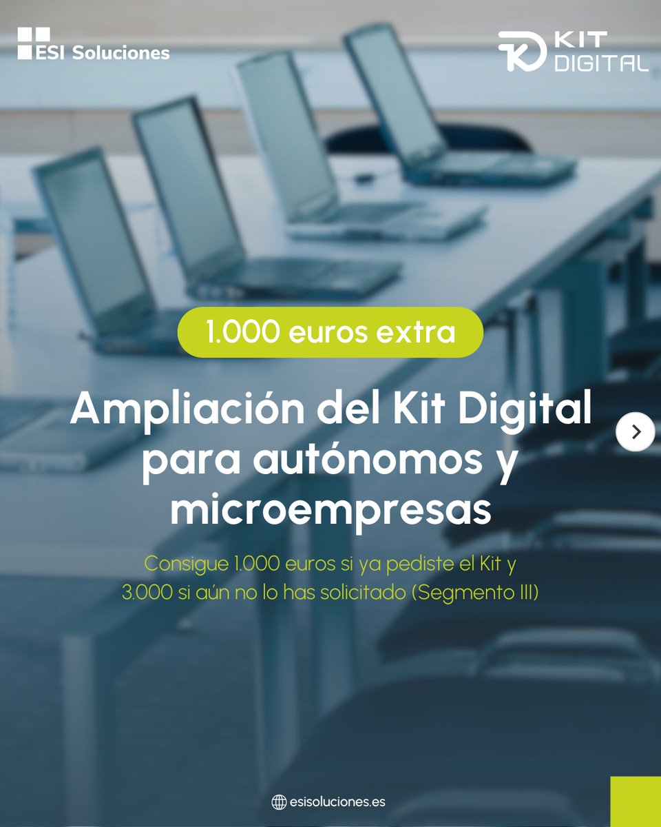 esisoluciones's tweet photo. Aprovecha los 1.000€ extra del Kit Digital 💻

Tanto si ya has solicitado esta subvención como si vas a hacerlo, te asesoramos para escoger la solución que mejor se adapte a ti 🤝🏼

Construye la presencia digital de tu negocio con ESI Soluciones:

🔎 https://t.co/POLMLaIT2T https://t.co/tVscX7KVIq