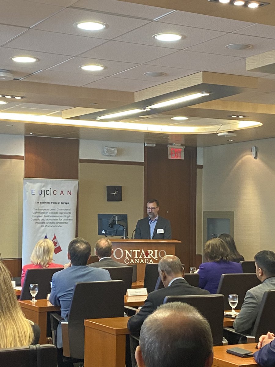 Great participating at EU-CANADA Chamber of Commerce in Canada’s welcoming Ambassador <a href="/GenevieveTuts/">Tuts Genevieve</a> &amp; alongside Adrian Thomas, CEO at Hammond Power Solutions discussing opportunities for trade between the 2 major regions.