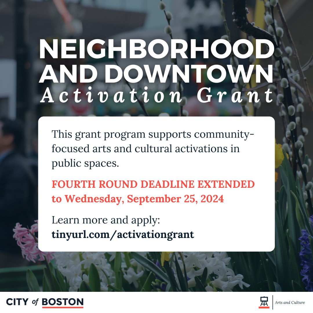 ⚠️ The deadline for the fourth round of Neighborhood and Downtown Activation Grants has been extended! ⚠️ 

Apply by Wednesday, September 25, 2024.

Learn more at tinyurl.com/activationgrant