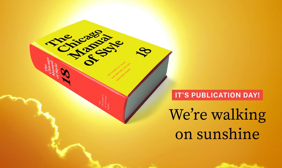 IT’S PUBLICATION DAY, AND WE’RE WALKING ON SUNSHINE!
The long-awaited, stunning, brand-new, and bright yellow(!) 18th edition of CMOS has arrived and is ready to grace your desk or bookshelf. Save 30% with promo code FANCLUB18 at cmos.style/18! #amediting #amwriting