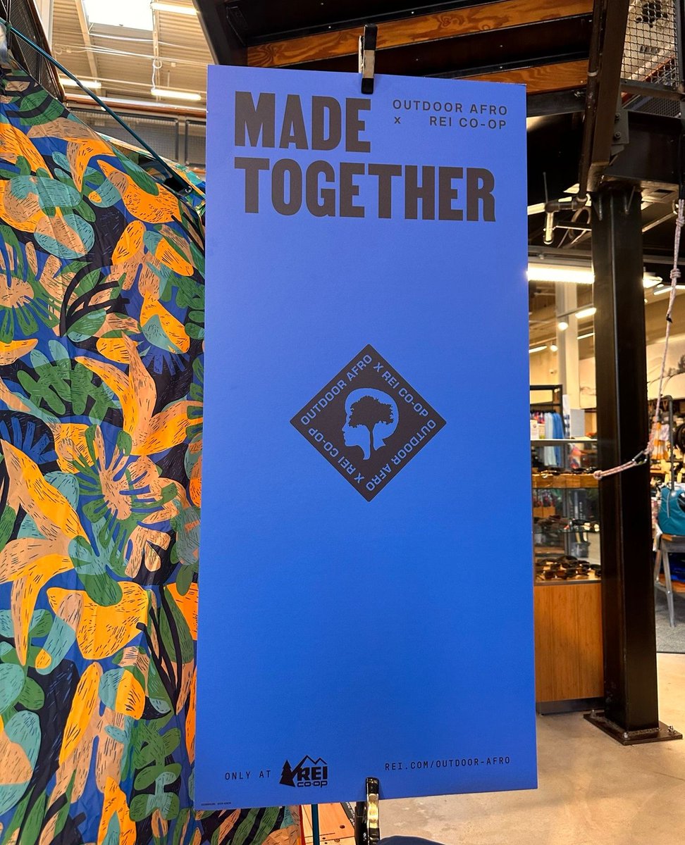 OutdoorAfroInc's tweet photo. Have you check out our display at @REI?? 🌿🏕️ ⁠
⁠
Featuring our full camp collection, including the vibrant Rejuvenate pattern designed by artist Chelsea Alexander, this setup has everything you need for your next outdoor adventure. 🌲 https://t.co/4NaYECGYNt
