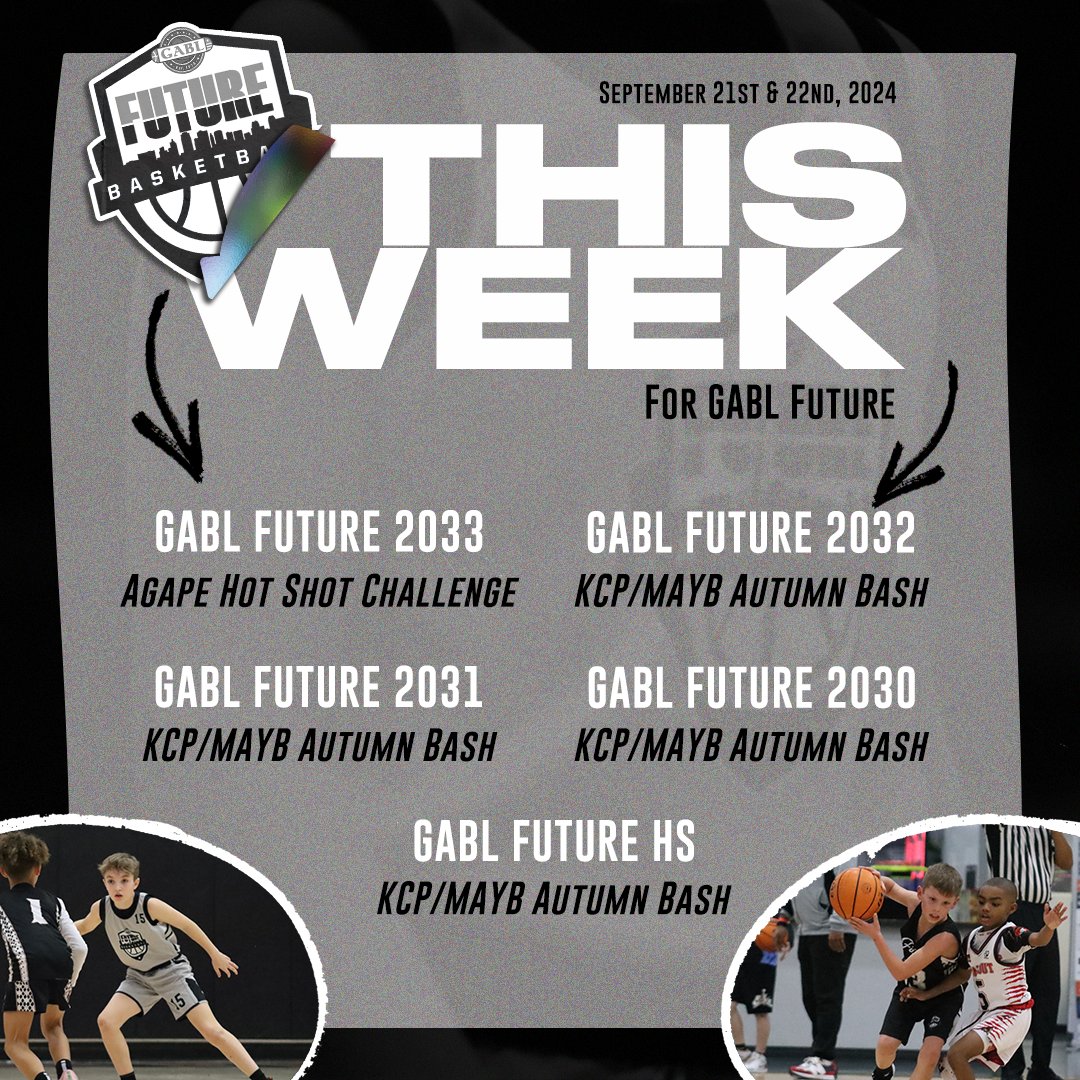 Week 4 of our Fall Season is HERE! GABL Future will have 6 teams competing this weekend with teams at the Agape Hoops Hot Shot Challenge and the KC Premiere/MAYB Autumn Bash. Make sure to come check us out and cheer on our teams! #WhereFuturesAreBuilt