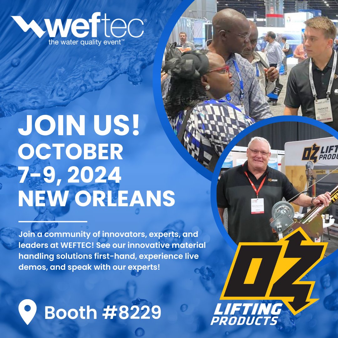 OZLifting's tweet image. Our WEFTEC online showroom is now open! Learn more about our products and solutions. Don’t forget to add us to your Show Planner.

weftec24.mapyourshow.com/8_0/exhibitor/…

#WEFTEC2023 #wastewater #watertreatment #innovation #sustainability #liftingsolutions #crane #hoist