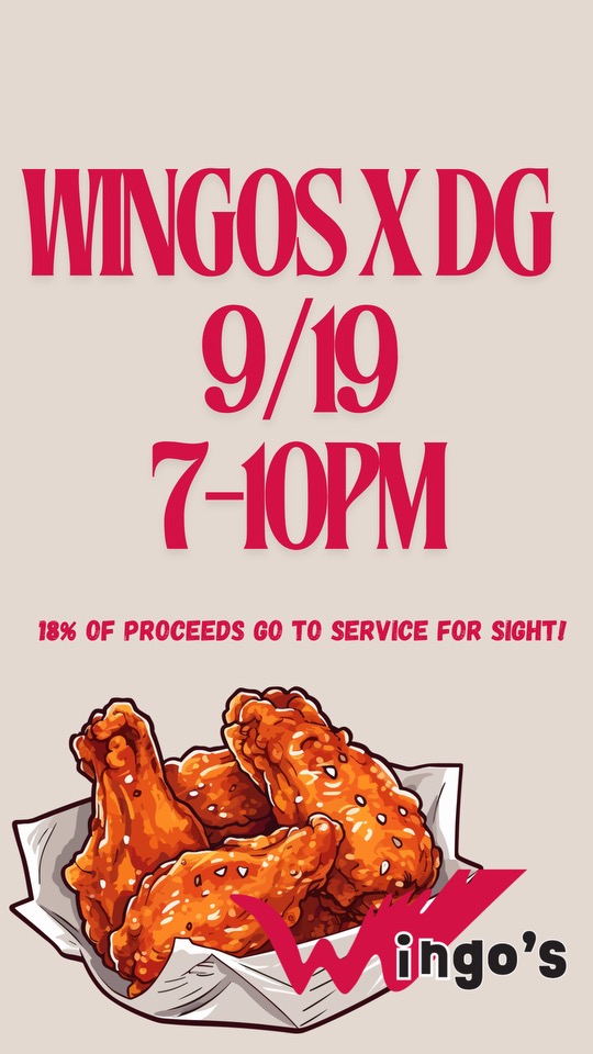 Wingos's tweet image. 📢 Join Us for a Fundraiser at Wingo’s! 🎉

Come support a great cause while enjoying your favorite wings! ❤️

🗓 Date: Tonight Sep.19
📍 Location: Wingo’s, Glover Park
⏰ Time: 7 to 10

18% of all sales will be donated to Service For Sight! 🙌

#supportlocal
#BetaEpsilon
