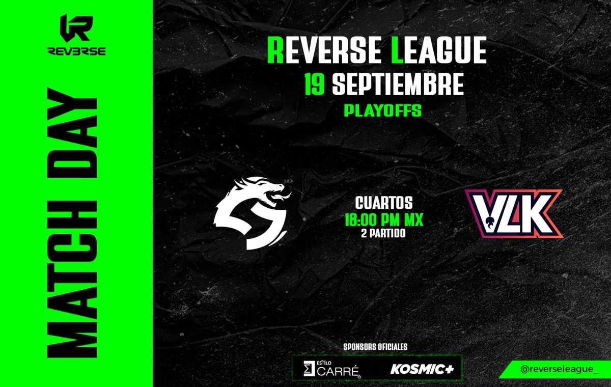 #PLAYOFF
Hoy tenemos #MATCH #Bo3

En #Cuartos de Final tendremos a 
<a href="/DualityEsports_/">Duality Esports</a> x @MalecientEsp 🇲🇽vs 🇨🇷 <a href="/VULKAN_e_Sports/">VULKAN e-Sports</a>

A las 6pm MX en Twich! 
twitch.tv/reverseleague_

A voces de nuestros Casters:
🎤 Mapa 1-2 
- <a href="/iSnaXed/">CB | SnaX 🇵🇷</a>
- <a href="/jair_fantasma/">#REV3RSE Jair</a>

🎤 Mapa 3
- <a href="/zurygu_/">KNI Zury Gu</a>
- <a href="/KronkCast/">Cosmic/PPW| Kronk</a>