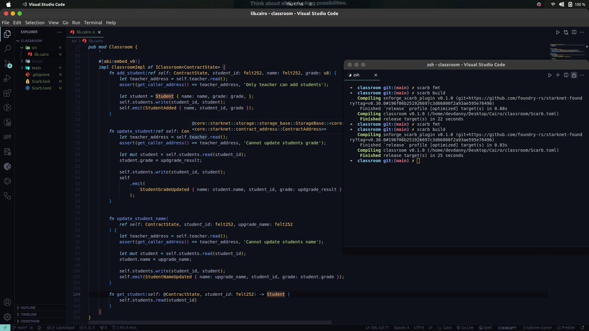 dannyclassi_c's tweet image. Day 4: 
looked into cairo starnet, wrote some smartcontracts

#cairostarket #100dayofcoding #blockchaindev