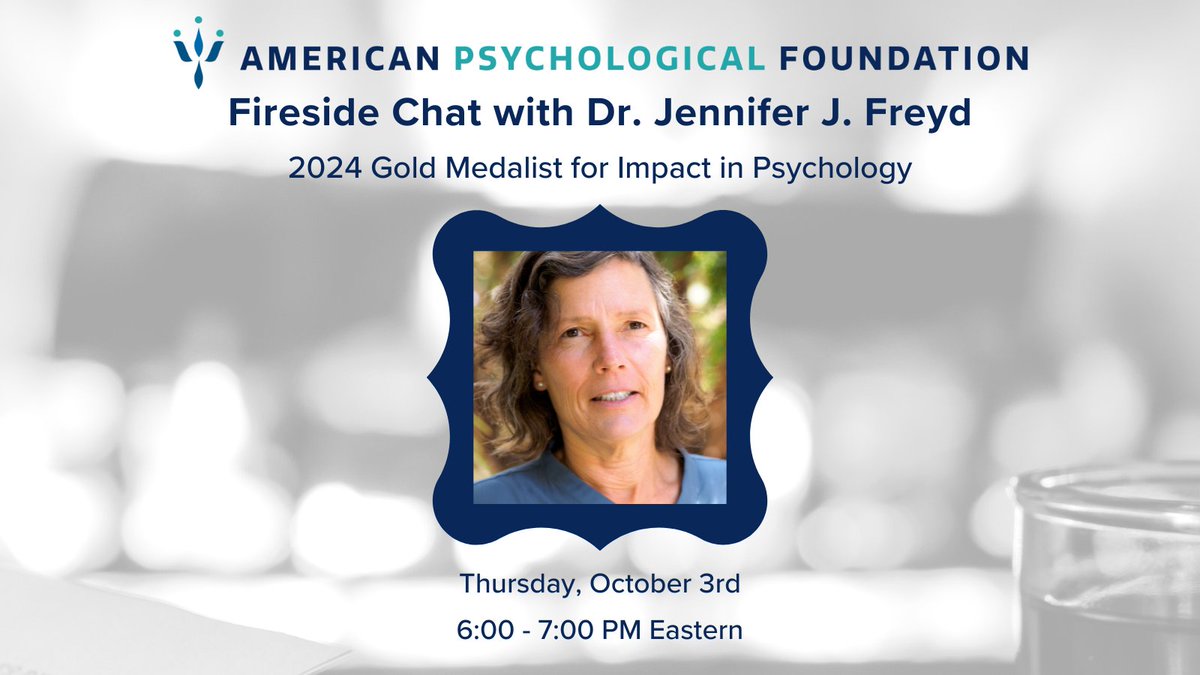 American Psychological Foundation (@ampsychfdn) on Twitter photo Join us next month for a virtual Fireside Chat with 2024 Gold Medalist <a href="/jjfreydcourage/">Dr. Jennifer Freyd</a>! 🌟 Her groundbreaking work on betrayal trauma has empowered survivors and transformed the understanding of sexual violence. Register now! ow.ly/NQ4Y50TkkWz
#psychology #metoomovement Join us next month for a virtual Fireside Chat with 2024 Gold Medalist <a href="/jjfreydcourage/">Dr. Jennifer Freyd</a>! 🌟 Her groundbreaking work on betrayal trauma has empowered survivors and transformed the understanding of sexual violence. Register now! ow.ly/NQ4Y50TkkWz
#psychology #metoomovement