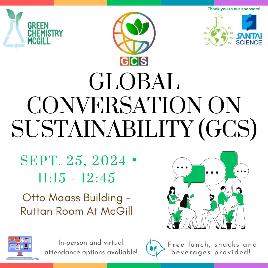 🧪Join us for an engaging panel discussion featuring experts from Montreal universities as they discuss green chemistry and sustainability, focusing on how these relate to the UN SDGs. In person space is limited so sign up now - forms.gle/mxo4dCeM3YtRWc…