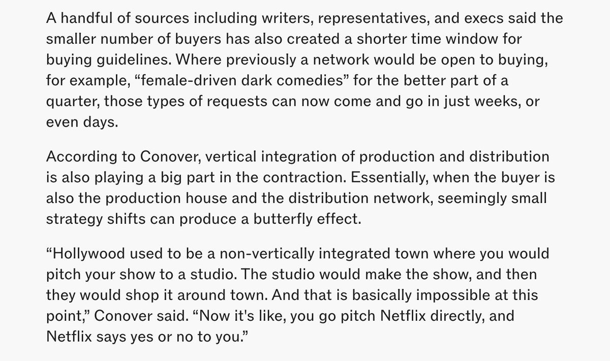 Max Knoblauch (@maxknoblauch) on Twitter photo Because of decades of entertainment consolidation + Hollywood destroying its business model to build, as <a href="/adamconover/">Adam Conover</a> puts it, “five HBOs,” all the buyers are now doing TV Moneyball but changing their minds every few days.
My latest for <a href="/sherwood_news/">Sherwood News</a>
sherwood.news/business/holly… Because of decades of entertainment consolidation + Hollywood destroying its business model to build, as <a href="/adamconover/">Adam Conover</a> puts it, “five HBOs,” all the buyers are now doing TV Moneyball but changing their minds every few days.
My latest for <a href="/sherwood_news/">Sherwood News</a>
sherwood.news/business/holly…