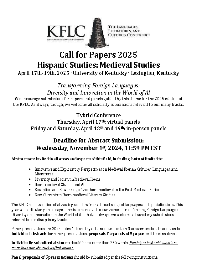La_coronica's tweet photo. REMINDER SUBMISSION FOR KFLC 2025 For more information contact Isidro Rivera (ijrivera@ku.edu) or Christi Ivers (civers@udallas.edu) https://t.co/Hw76gUKfsh