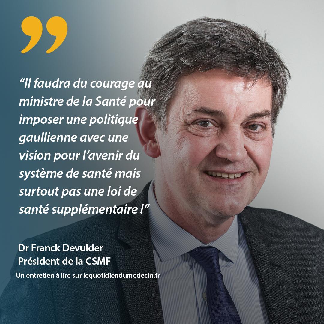 Le Quotidien du Médecin (@leqdm) on Twitter photo Dr Franck Devulder (CSMF) : « Il faudra du courage au ministre de la Santé » <a href="/franckdevulder/">Franck DEVULDER</a> <a href="/CSMF_officiel/">CSMF_officiel</a> ➡️ urls.fr/uJqhge Dr Franck Devulder (CSMF) : « Il faudra du courage au ministre de la Santé » <a href="/franckdevulder/">Franck DEVULDER</a> <a href="/CSMF_officiel/">CSMF_officiel</a> ➡️ urls.fr/uJqhge