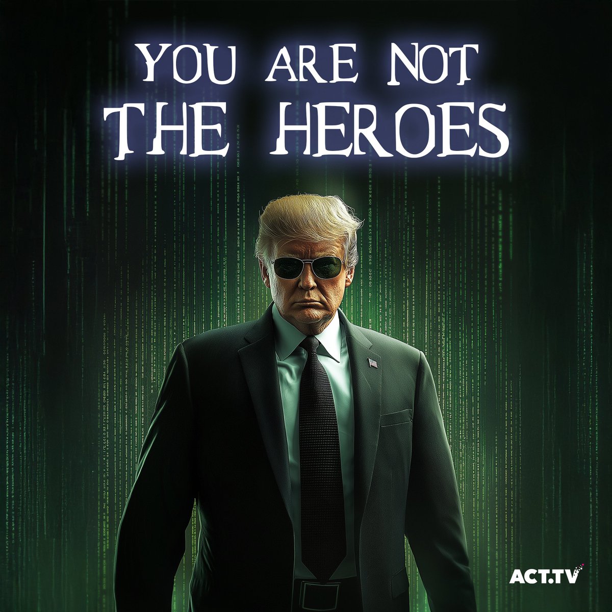 actdottv's tweet photo. Like Agent Smith in The Matrix, Donald Trump uses fear to keep you trapped in his version of reality. It’s time to wake up our friends and families, so they can see through the lies, and will help us build a new reality that benefits us and not the Matrix🔍💥 https://t.co/tJ5Tp3P9OH