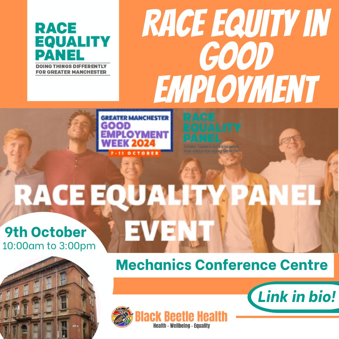 Race Equity in Good Employment

Wednesday, 9th October 2024 from 10am to 3pm at the Mechanics Conference Centre, Manchester

Link to register: eventbrite.co.uk/e/good-employm… 

See you there!