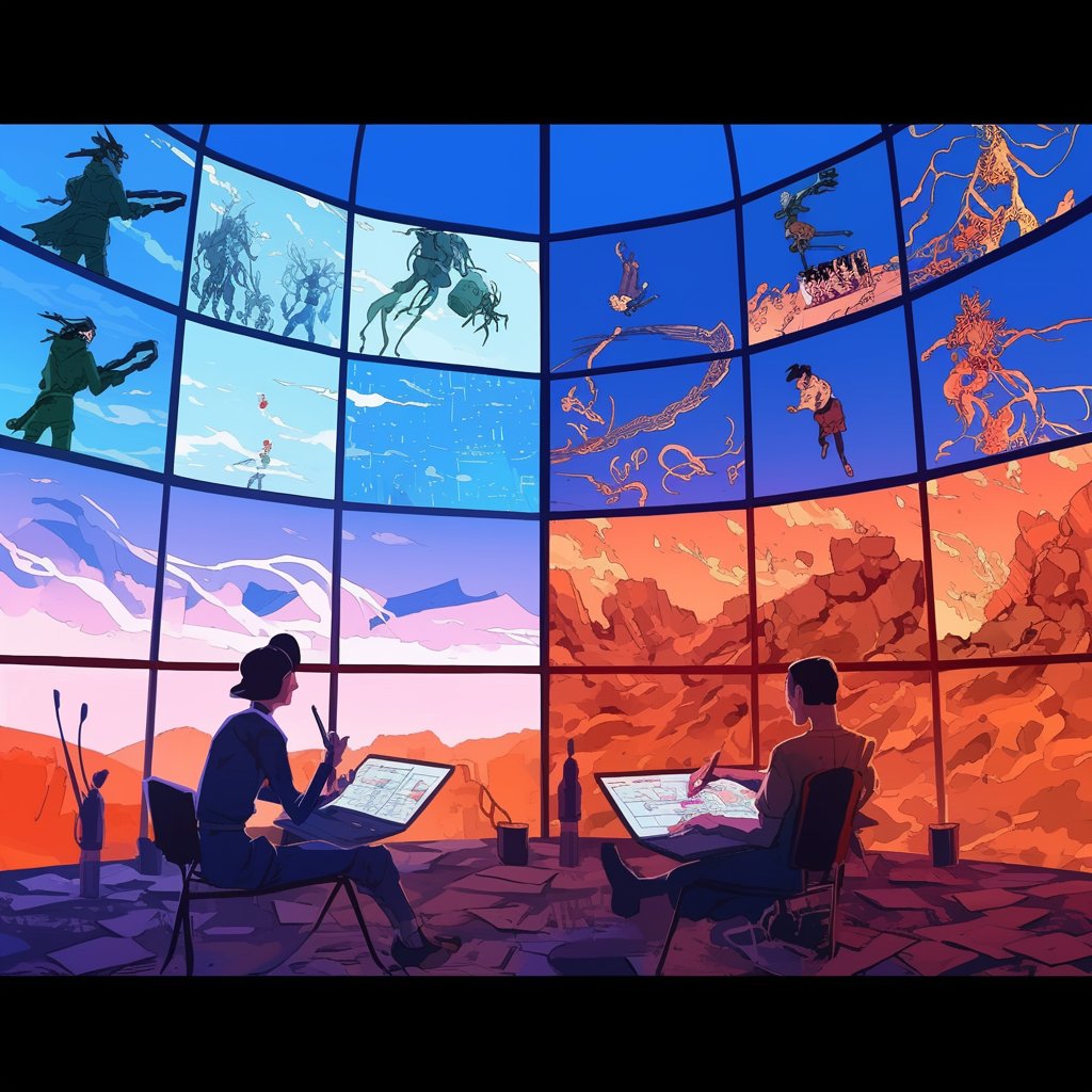 Amber_xyz's tweet photo. #DoubleFaced #AIart 
The two xcombat players move their fingers across the large screen, which is filled with characters, looking serious as they consider which character to choose,The artwork is in the style of Karlotta Freier https://t.co/805l1UU78h