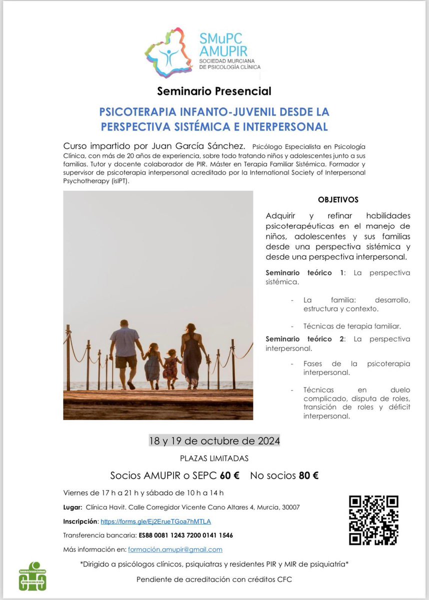 amupir's tweet image. No te pierdas esta formación presencial en Murcia!
#sistémica
#interpersonal
#infantojuvenil
#masPsicologiaClinica