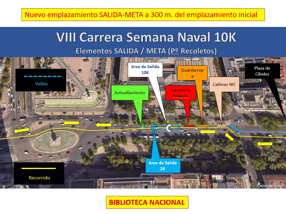 Desplazamiento Salida -Meta Carrera Semana Navazl 300 metros.
Por motivo de coincidencia y autorización de un evento de la EMT, se desplazan todos los elementos de Salida-Meta 300 metros. La ubicación definitiva será a la altura de la Biblioteca Nacional, carrerasemananaval.net/informaciones-…