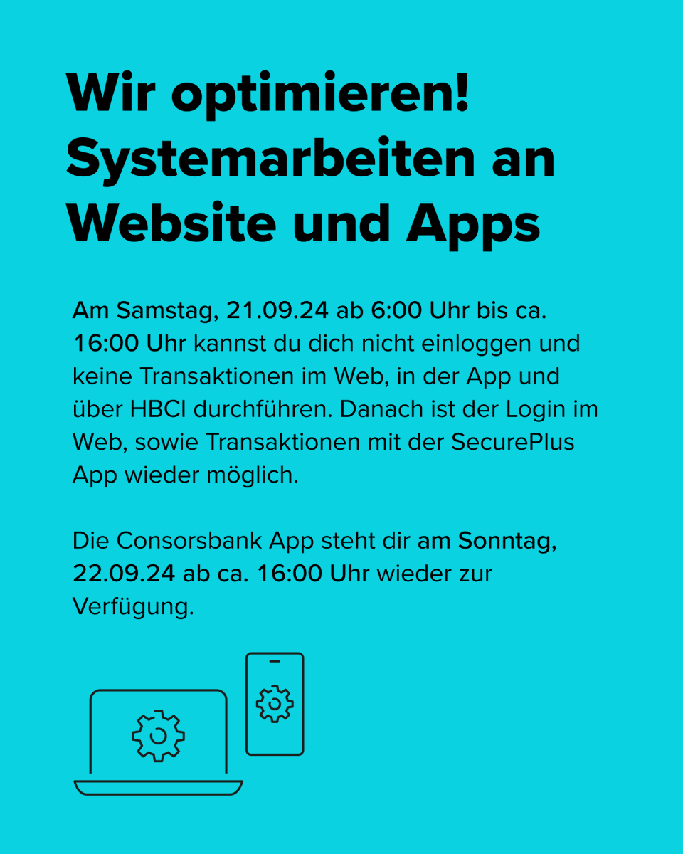 Am Wochenende kannst du dich während unserer Systemarbeiten nicht einloggen. 

Wir melden uns, sobald die Arbeiten abgeschlossen sind.
