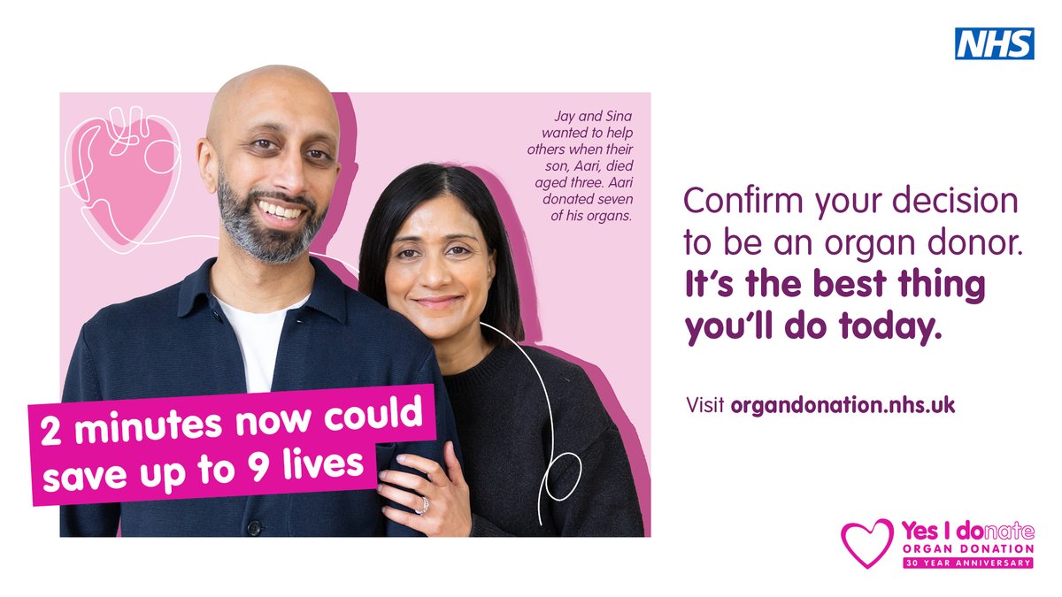 #OrganDonationWeek

Confirm your decision to be an organ donor. It's the best thing you'll do today.

Visit organdonation.nhs.uk
.
.
.
#YesIDonate #OrganDonation #DonateLife #BeADonor @Mel_Pickup <a href="/razdy/">R A Z D Y</a> <a href="/EvolutionaryICM/">James Morgan</a> <a href="/StovesJohn/">John Stoves</a> <a href="/BthftK/">bthft Kidneytransplant</a> <a href="/BradfordOrgDon/">BradfordOrganDonation</a>
