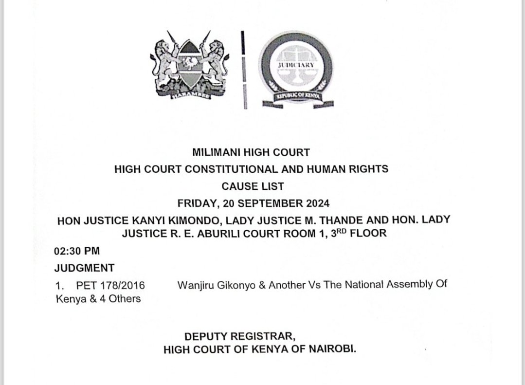 waikwa (@waikwawanyoike) on Twitter photo Tomorrow @ 2.30pm, the High Court will give a decision on whether NGCDF is illegal.
The indefatigable commitment and consistency of <a href="/GikonyoCiru/">Ciru Gikonyo</a>, <a href="/MutemiWaKiama/">Mwarimū Mūtemi wa Kīama</a> <a href="/TISAKenya/">@TisaKenya</a> & <a href="/katibainstitute/">Katiba Institute</a> to stay with this long norm-changing litigation for 12 years now is beyond commendable. Tomorrow @ 2.30pm, the High Court will give a decision on whether NGCDF is illegal.
The indefatigable commitment and consistency of <a href="/GikonyoCiru/">Ciru Gikonyo</a>, <a href="/MutemiWaKiama/">Mwarimū Mūtemi wa Kīama</a> <a href="/TISAKenya/">@TisaKenya</a> & <a href="/katibainstitute/">Katiba Institute</a> to stay with this long norm-changing litigation for 12 years now is beyond commendable.