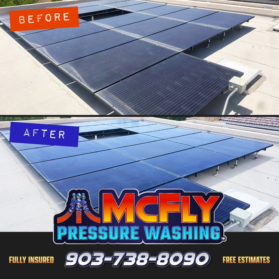 McFlyCleaning's tweet photo. Did you know that dirt and debris can lower your solar panels’ efficiency by up to 20%? ☀⚡ It is crucial to have your solar panels routinely cleaned! Call or message McFly Pressure Washing today!
 
#mcflypressurewashing #fullyinsured #lettheproshandleit #solarpanelcleaning https://t.co/hTD8zDnOs8