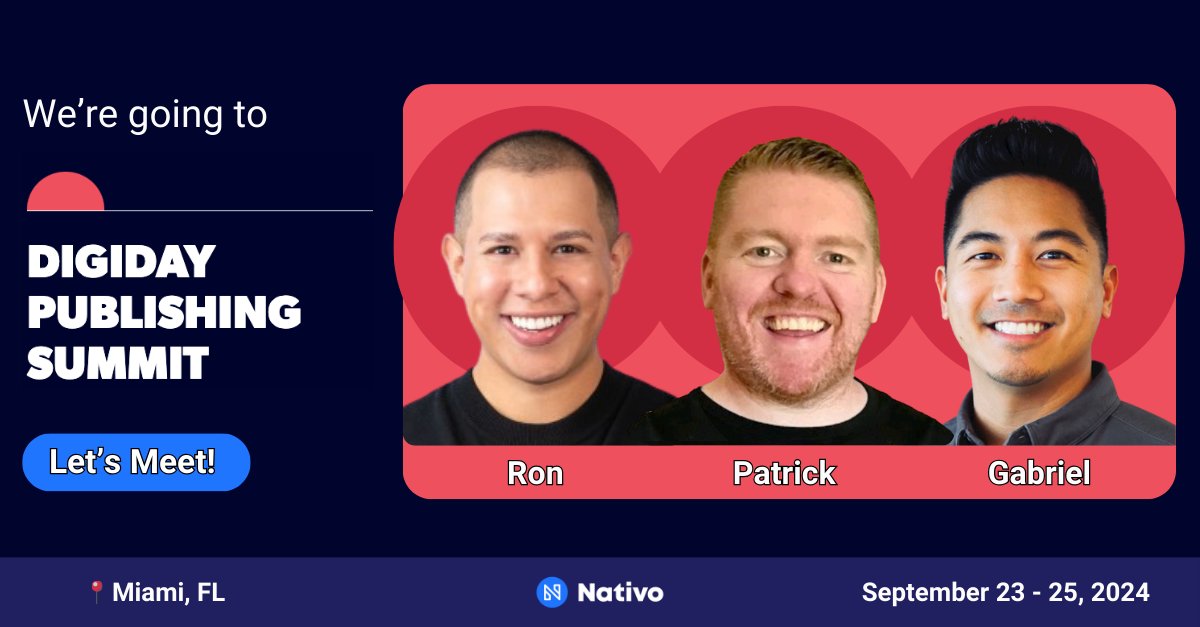 Are you going to <a href="/Digiday/">Digiday</a> Publishing Summit? Be on the lookout for our team Ron Silva, Patrick Myles and Gabriel Zamora 👋 Setup some time to chat with us on-site: bit.ly/3ZdtNKS