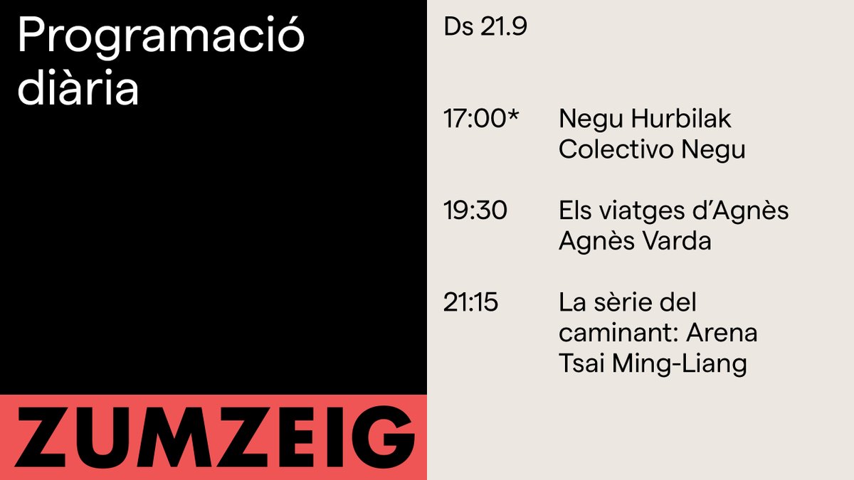 ZumzeigCinema's tweet image. Dissabte al #Zumzeig📽️

#NeguHurbilak Boira, densos boscos, una represaliada política basca i una fugida😶‍🌫️
#ElsviatgesdAgnès Imperdible pels amants del cinema😌
#LasèriedelcaminantArena Un caminant per les dunes de Zhuangwei 💆‍♀️ 

🎟️bit.ly/3rBezuG