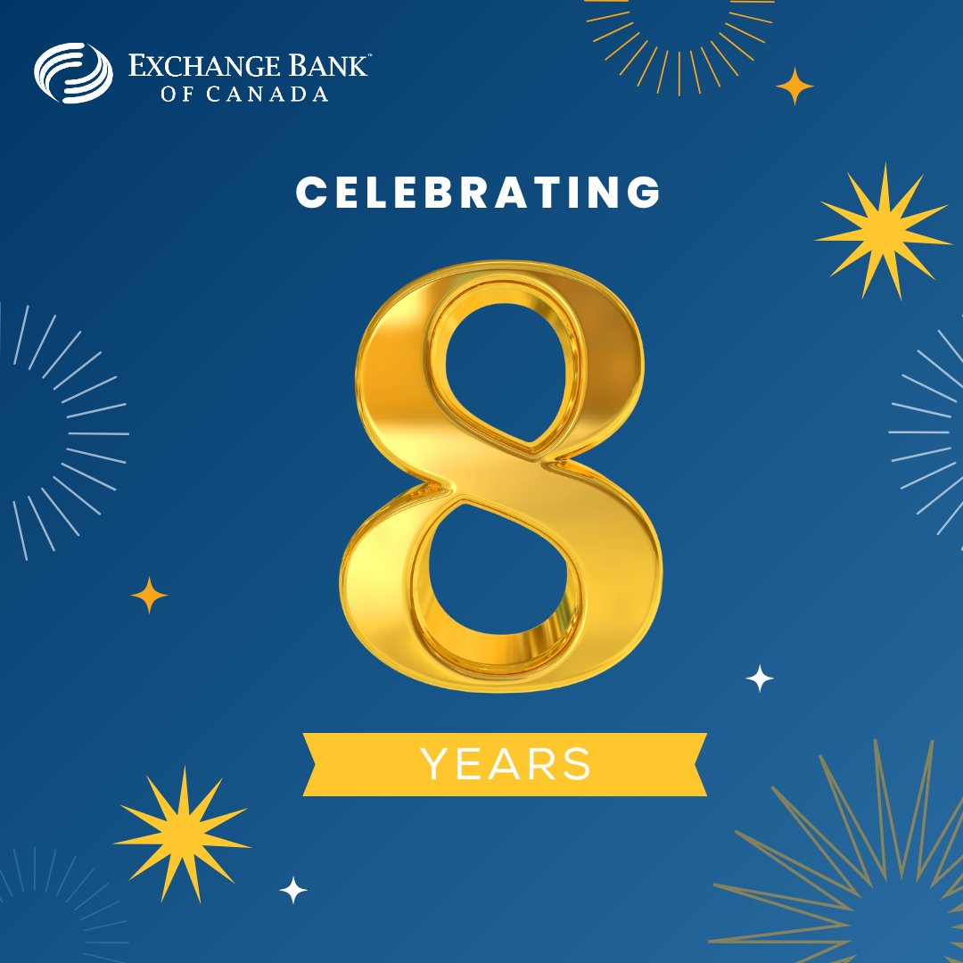 ebcfx's tweet photo. Happy anniversary EBC! We are filled with gratitude for every challenge and success along with the incredible team that's been with us every step of the way. Here's to many more years of growth and innovation. Cheers to 8!🥂

#ExchangeBankOfCanada #EBC #BanqueDeChangeDuCanada https://t.co/sYuYkGsBaz