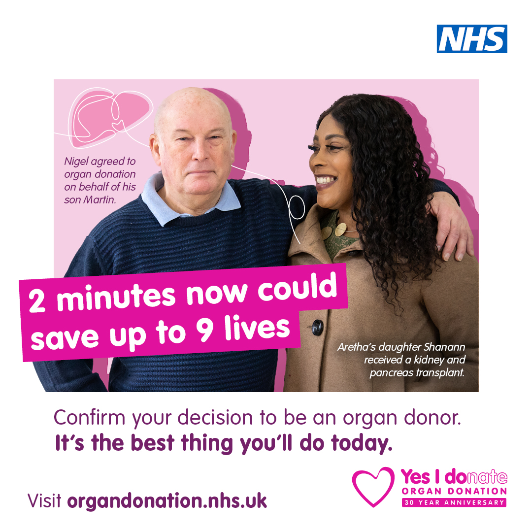 #OrganDonationWeek

2 minutes now could save up to 9 lives. 

Visit organdonation.nhs.uk
.
.
.
#YesIDonate #OrganDonation #DonateLife #BeADonor @Mel_Pickup <a href="/razdy/">R A Z D Y</a> <a href="/EvolutionaryICM/">James Morgan</a> <a href="/StovesJohn/">John Stoves</a> <a href="/BthftK/">bthft Kidneytransplant</a> <a href="/BradfordOrgDon/">BradfordOrganDonation</a>