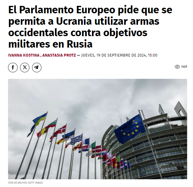 El_Doomer's tweet photo. El Parlamento Europeo acaba de aprobar una resolución para permitir que "Ucrania golpee objetivos militares" dentro de Rusia (la OTAN provee y maneja estos misiles de largo alcance, y lo de únicamente objetivos militares...).

425 votos a favor, 131 en contra y 63 abstenciones. https://t.co/LpsrxF6CXe