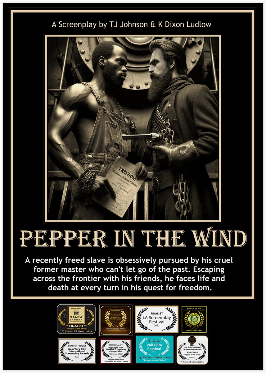 Our #1 winning Historical Western: "PEPPER IN THE WIND".  Read the amazing script analysis posted above! 1870-Take a journey west aboard the Overland Flyer, the train of trains. Along the way, Pepper discovers true emancipation is the freedom of choice! filmfreeway.com/PepperInTheWind