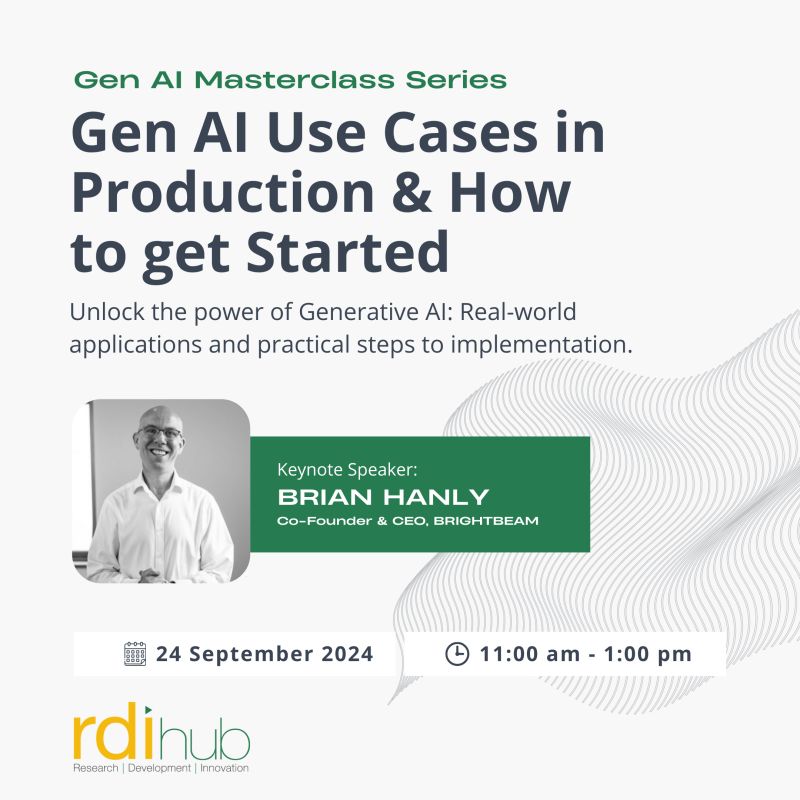 RDIhubIreland's tweet photo. Our #GenAI #MasterclassSeries is back!
📅Date: Tuesday 24th Sept
⏰Time: 11am - 1pm
👩💻Format: Virtual
#GenerativeAI #UseCases & How to get Started.
2 hr session includes speakers Brian Hanly & @SiaPartners, breakout time & practical use cases.
👉https://t.co/cABaLwd3QJ https://t.co/M7GTMosx6q