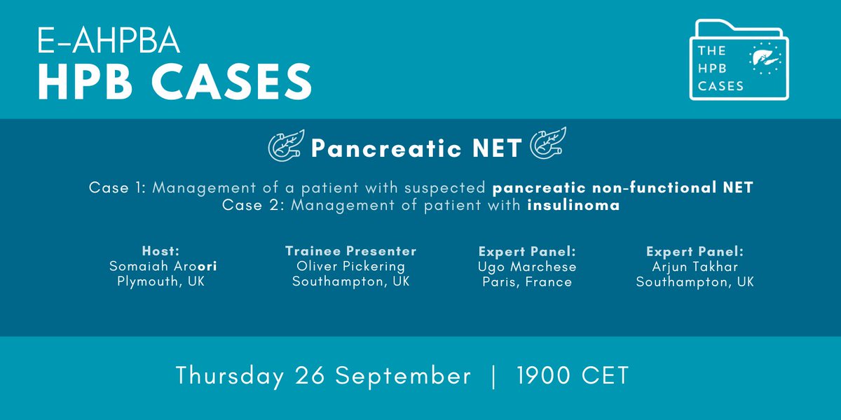📢Join us for the next #HPBCases session on Pancreatic NET.  

Don't miss this insightful discussion!   

📅Date: 26th September 2024  - 1900 CET

Register: eahpba.org/education-and-…

@IhPBA <a href="/AHPBA/">AHPBA</a> <a href="/APHPBA/">A-PHPBA</a>