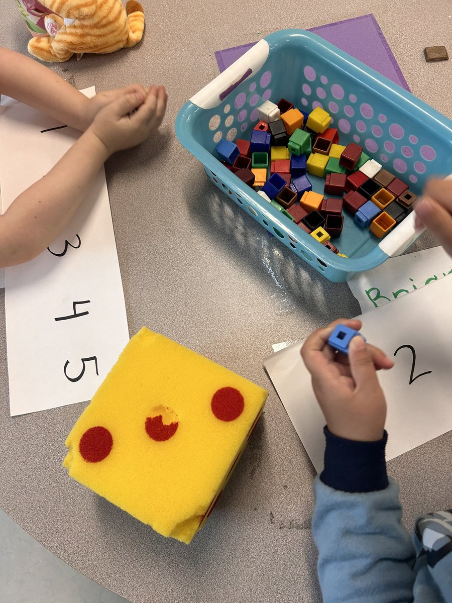 today in math: using blocks and dice to work on our numbers 1-5 🥳