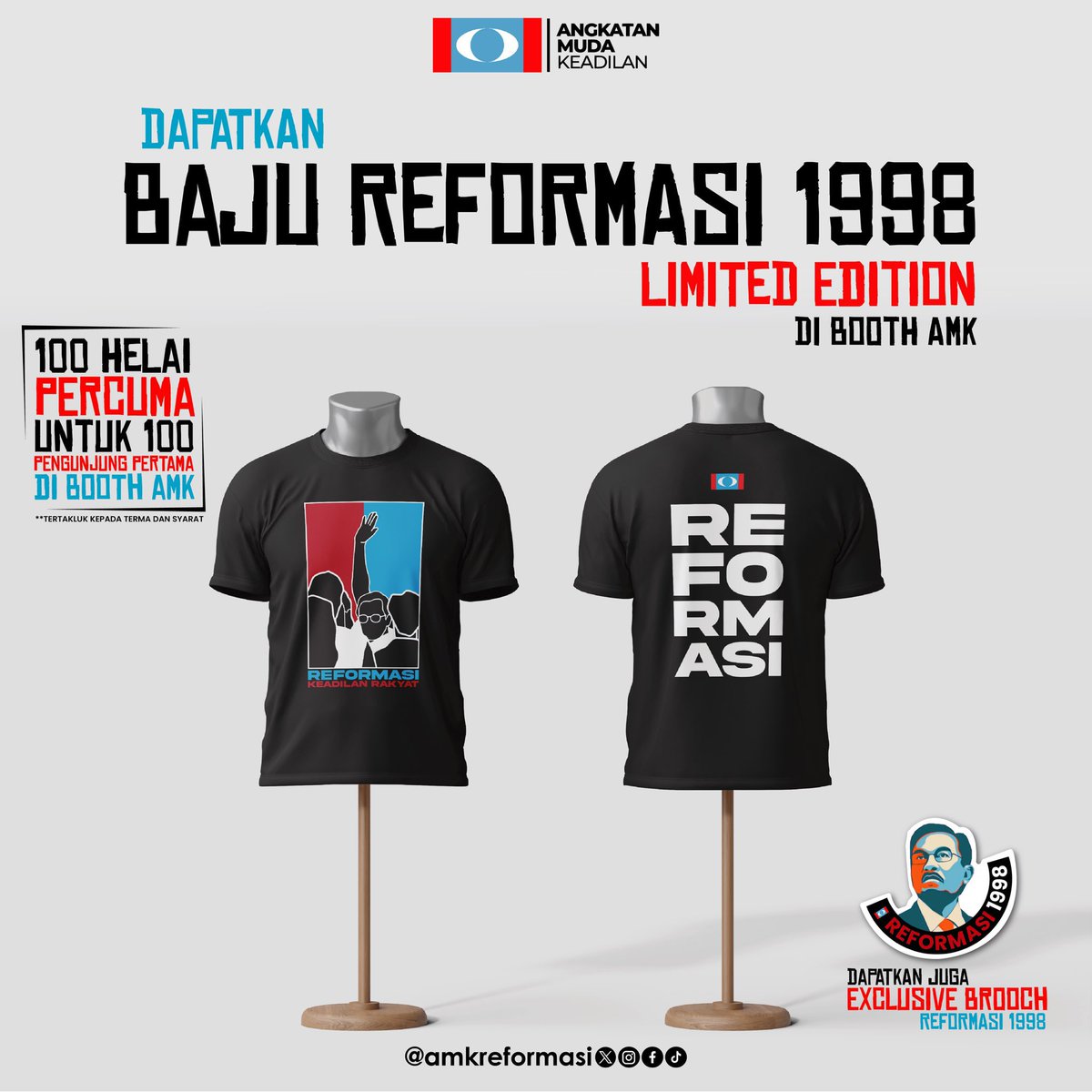AdamAdli's tweet photo. Anak muda hari ini mungkin ada yang tidak mengalami sendiri zaman Reformasi 1998, hanya mengetahuinya melalui cerita-cerita atau forum-forum perbincangan.

Esok, saya menjemput semua anak muda Malaysia untuk bersama-sama menyelami dan memahami pengalaman sebenar orang-orang di sebalik Gerakan Reformasi 1998.

Lebih istimewa, 100 pengunjung pertama di booth @AMKMalaysia akan dapat t-shirt Edisi Khas Reformasi 1998.

Jumpa anda esok!

20 September 2024 | 8 malam | Axiata Arena

Suara Rakyat, Suara Keramat
Dari Reformasi ke Malaysia MADANI